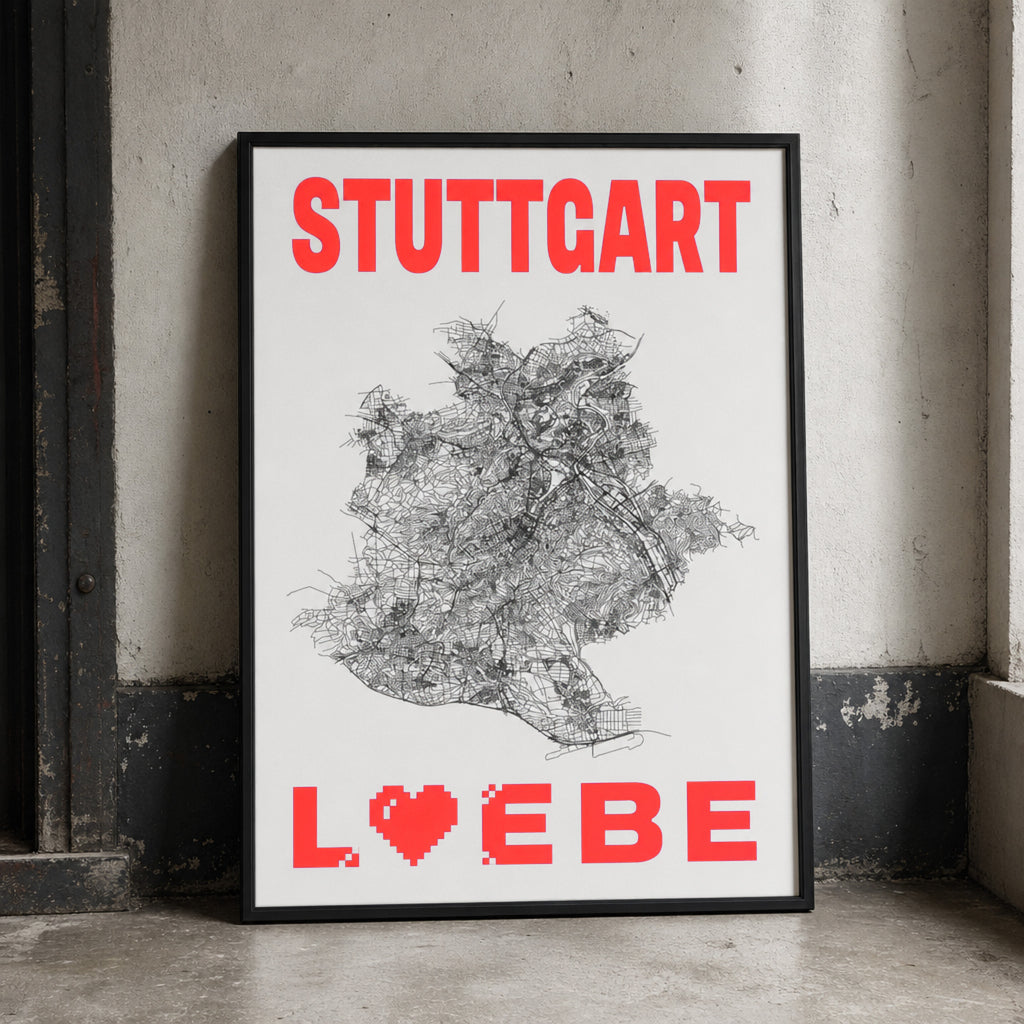 Print STUTTGART LIEBE DIN A3 personalisierbar neon rot