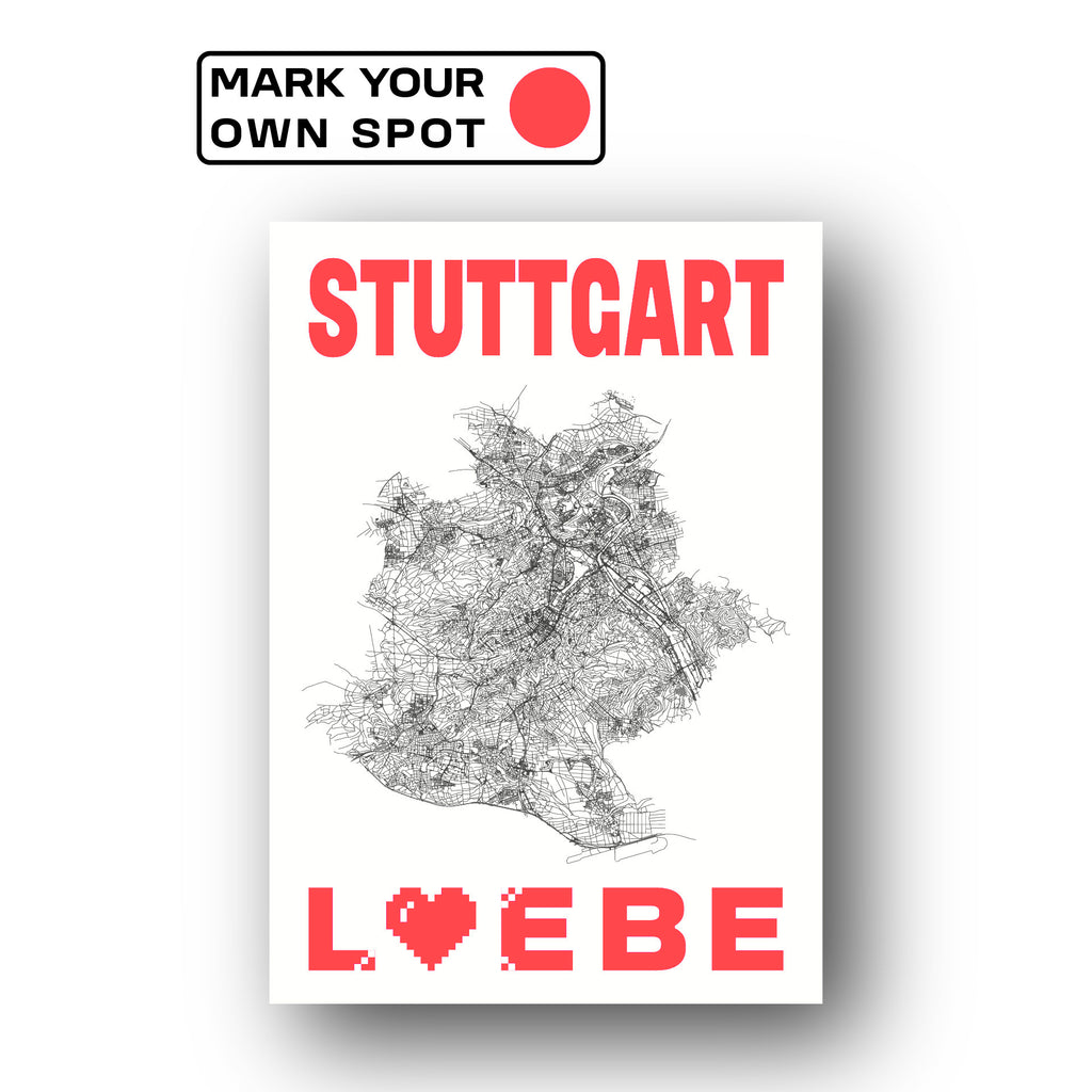 Print STUTTGART LIEBE DIN A3 personalisierbar neon rot