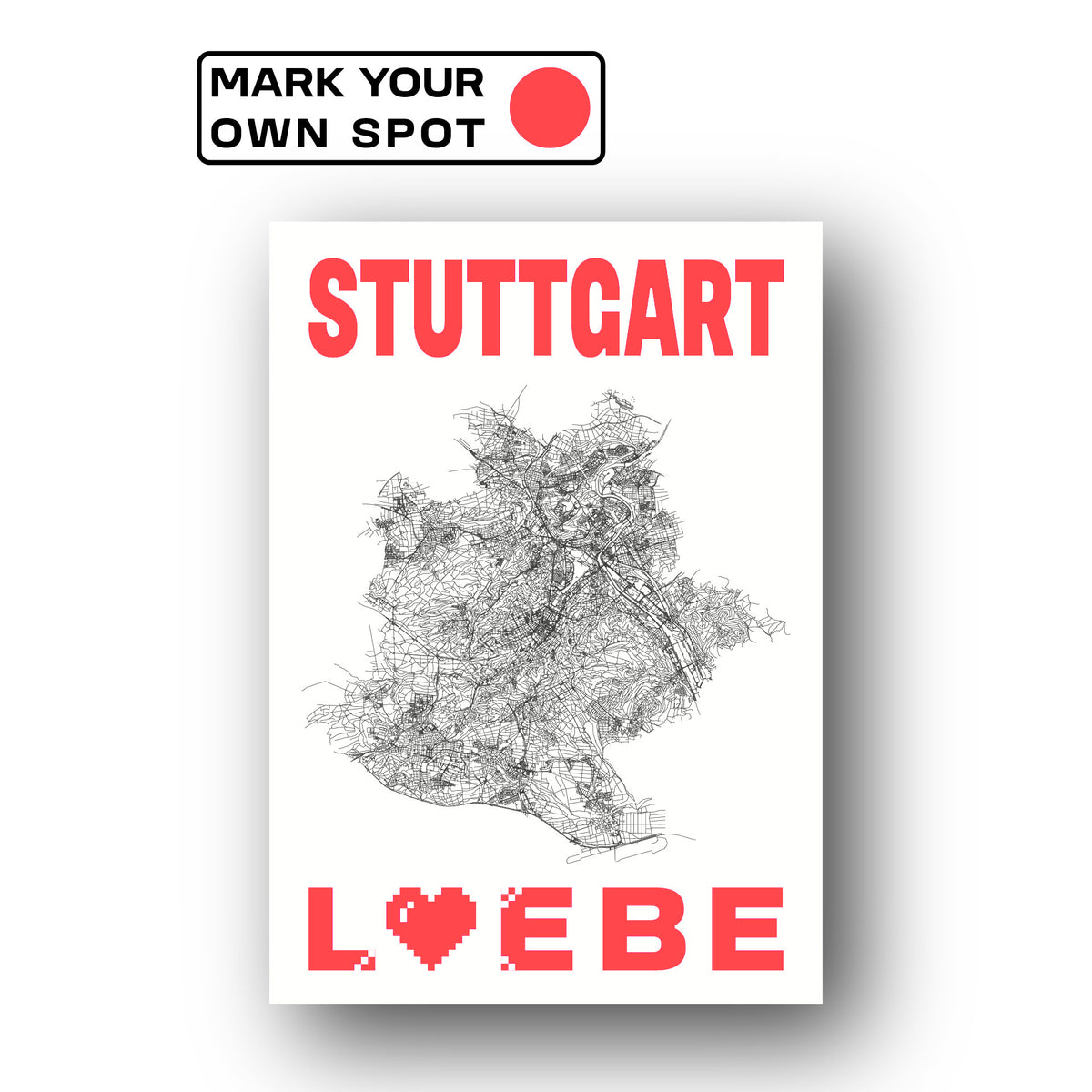 Print STUTTGART LIEBE DIN A3 personalisierbar neon rot
