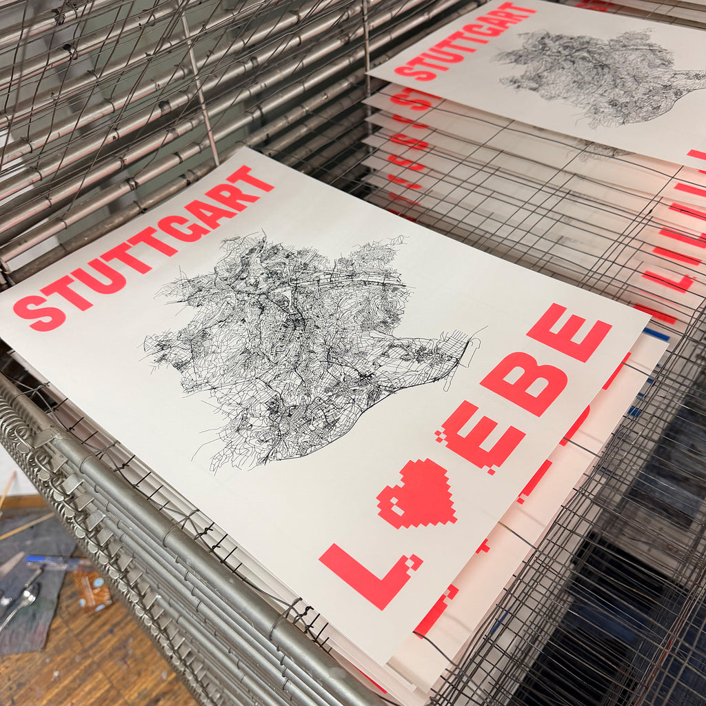 Print STUTTGART LIEBE DIN A3 personalisierbar neon rot