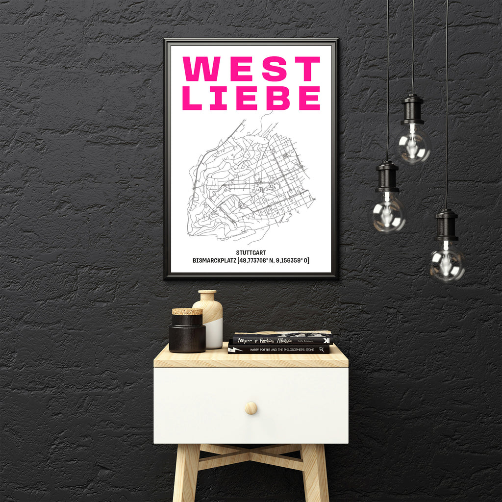 WEST LIEBE Print DIN A3 Bismarckplatz Siebdruck Neon Pink