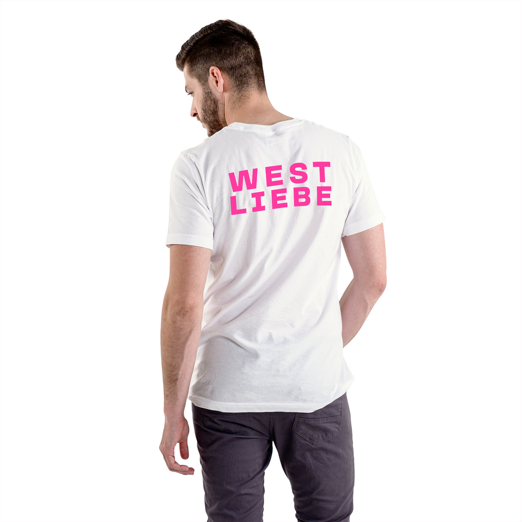 WEST LIEBE T-Shirt Rückseite Neon Pink