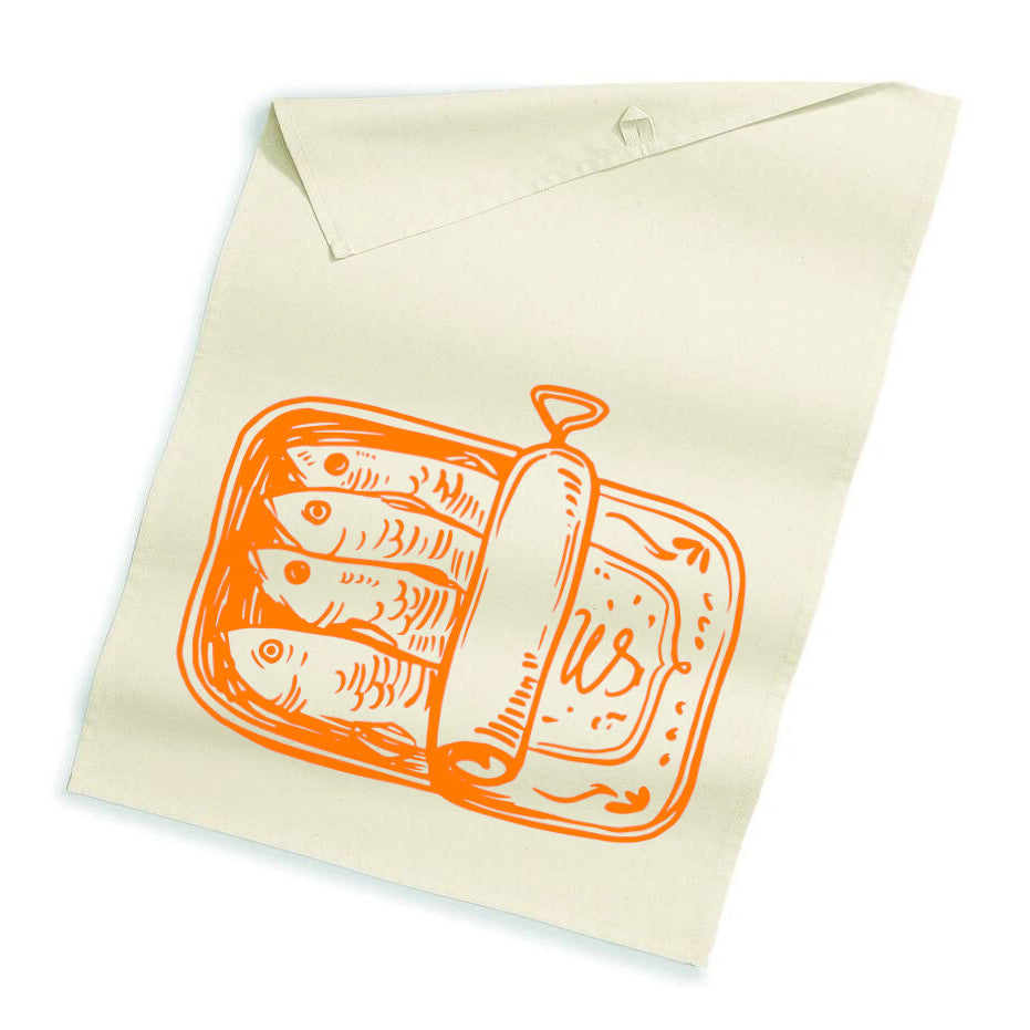 Bio Geschirrtuch mit Sardinen-Print in Neon Siebdruck