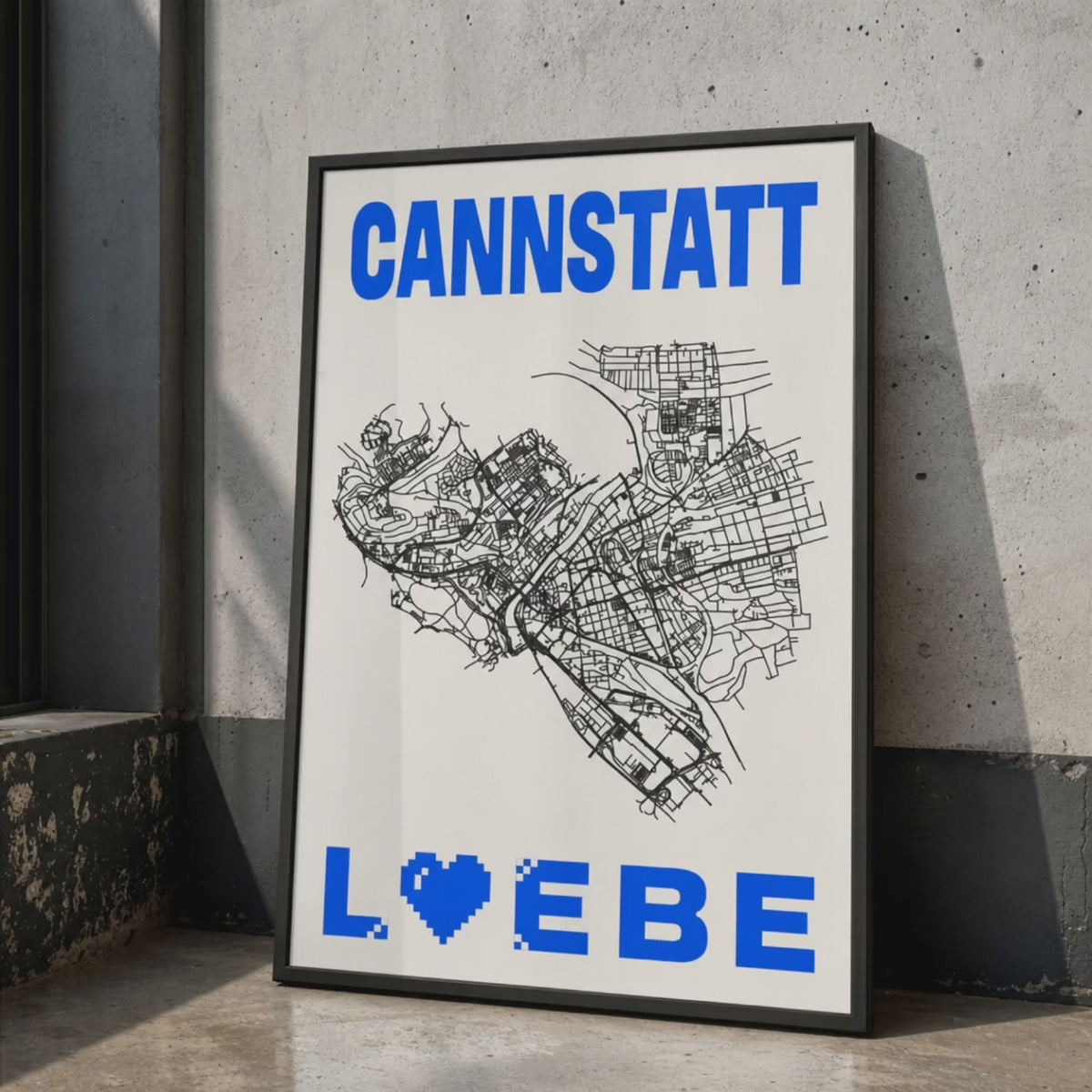 Print CANNSTATT LIEBE DIN A3 personalisierbar neon blau