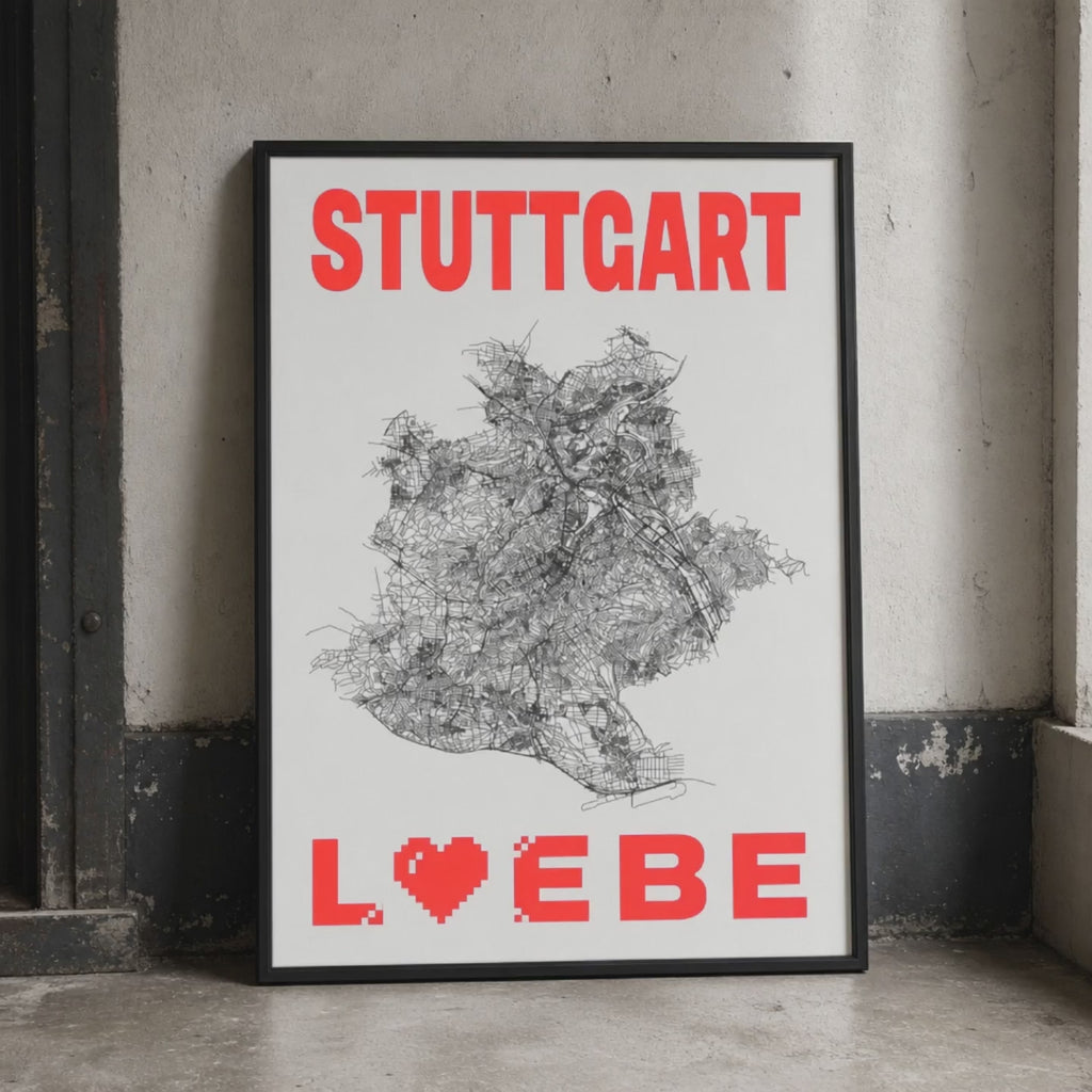Print STUTTGART LIEBE DIN A3 personalisierbar neon rot