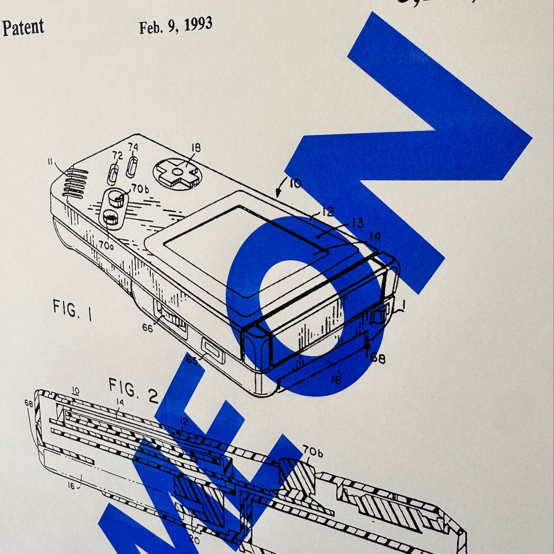 Siebdruck Patentzeichnung – Game Boy "GAME ON" blau Detail
